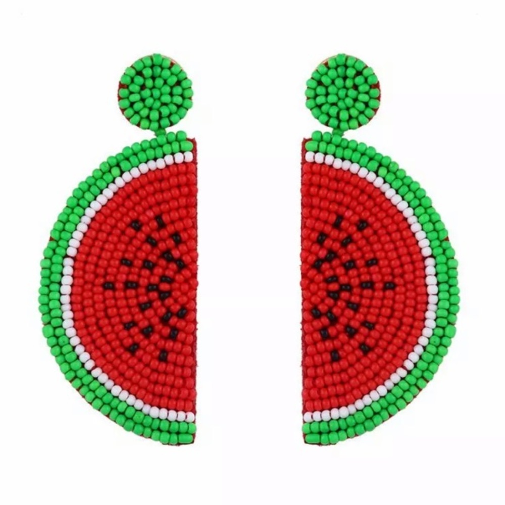 2/$29 Boho Glass Bead Watermelon Chandelier Earrings Large Colorful Statement